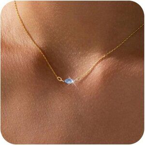 ⚡Gold Sky Blue Birthstone Necklace for Women Diamond Pendant Charm Link Chain